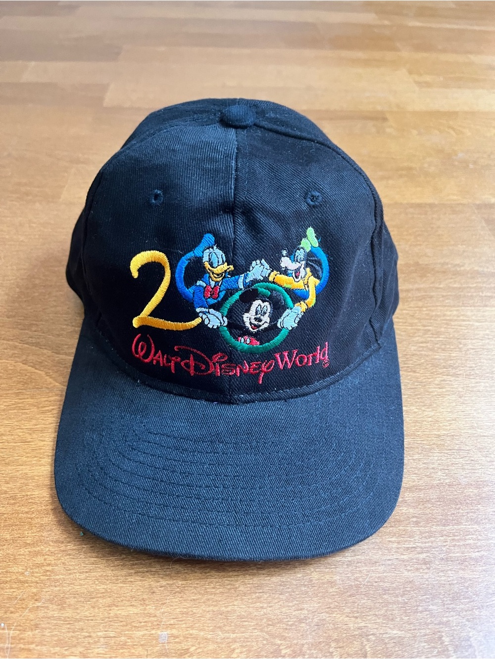 VINTAGE Disney Hat Cap Strap Back Black Mickey Mouse Donald Theme Park Mens